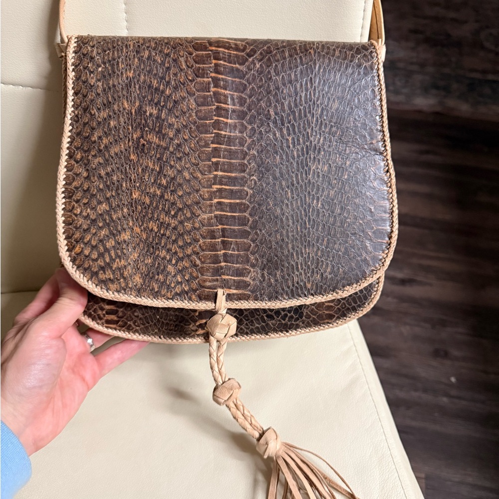 Brown Genuine Leather Python Crossbody Bag - image 5